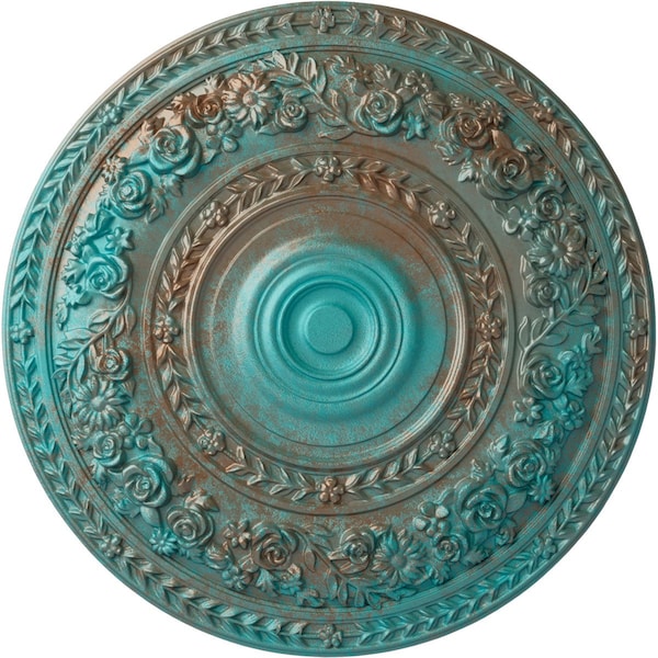 Ekena Millwork Rose Ceiling Medallion (Fits Canopies up to 13 1/2"), 33 7/8"OD x 2 3/8"P, Copper Green Patina CM33ROCGS - main